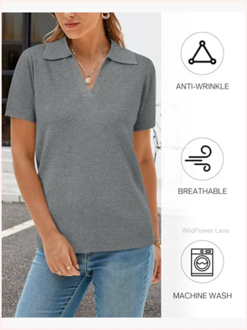Women's Wool Blend Short Sleeve Knit Pullover Sweater Business Casual - Picture 4 of 7